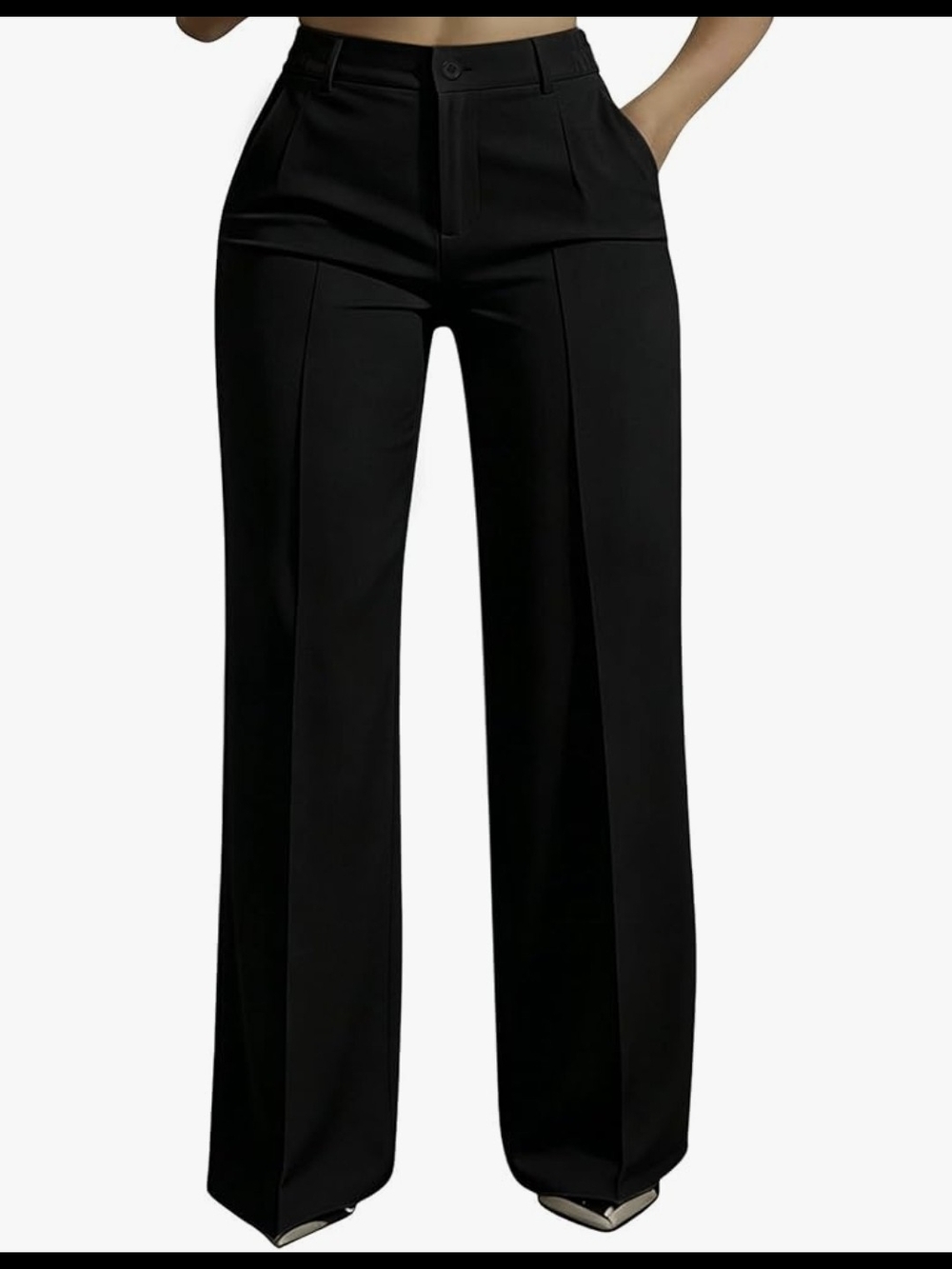High-Waist Wide-Leg Black Womens Pants
